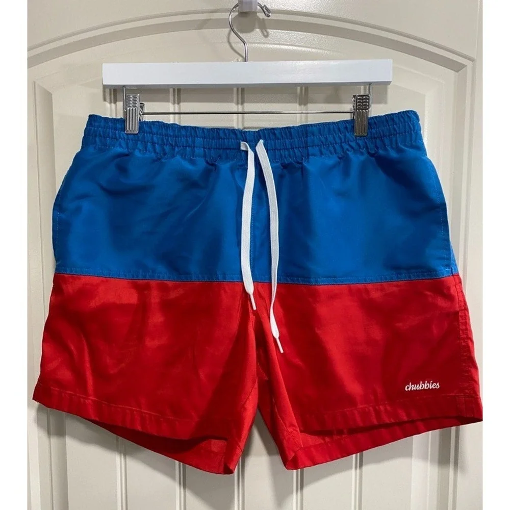 Chubbies Mens Swim Trunks Large Patriotic USA Drawstring Lined Pockets 6